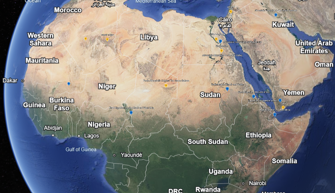 Google Earth preview of the Tracing Afroasiatic Migrations project across North Africa and the Near East
