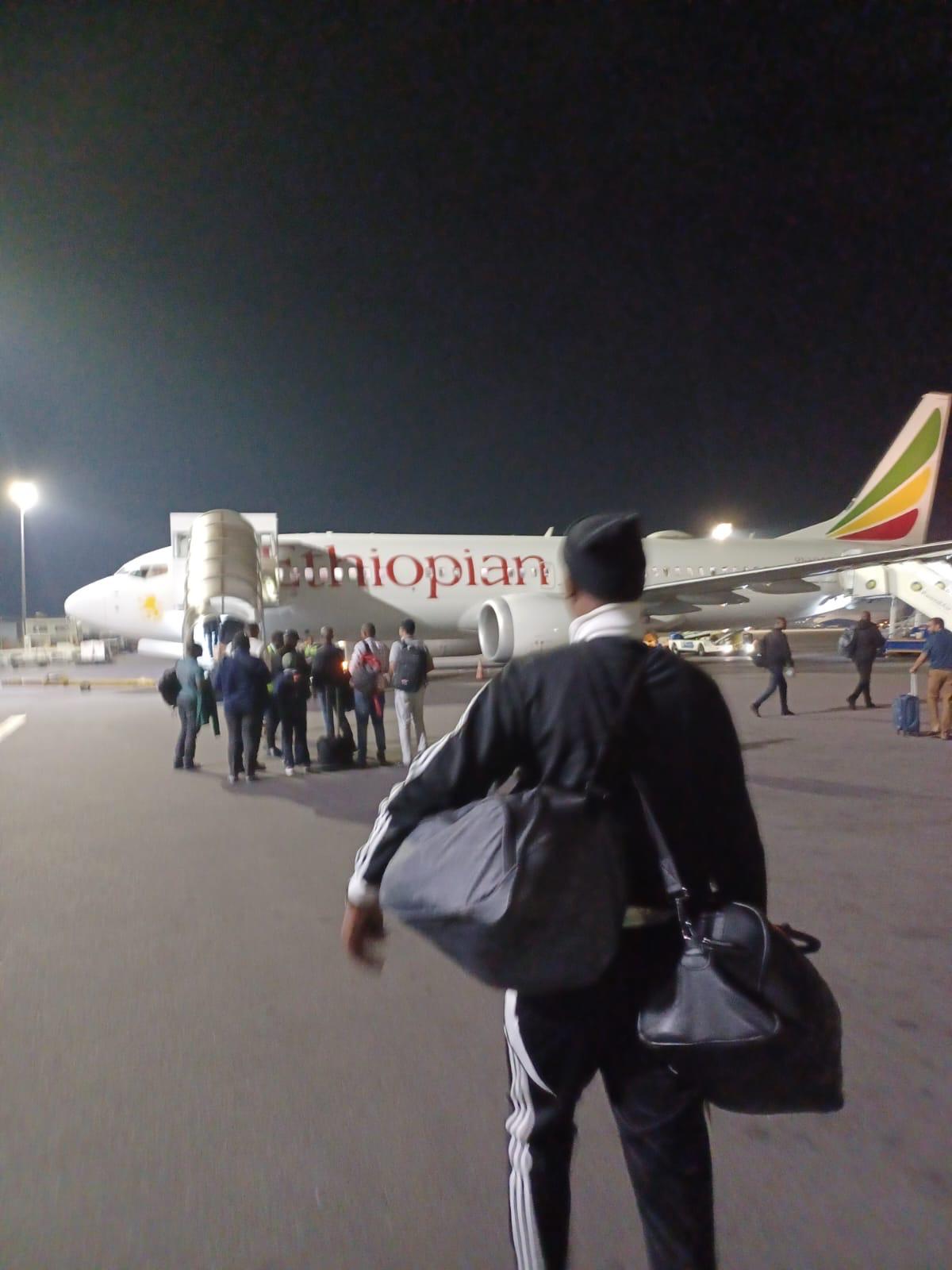 Boarding Ethiopian Airlines. The walk back begins.